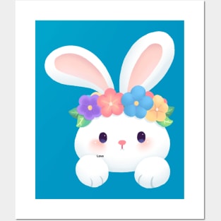 cute rabbit with flower crown Posters and Art